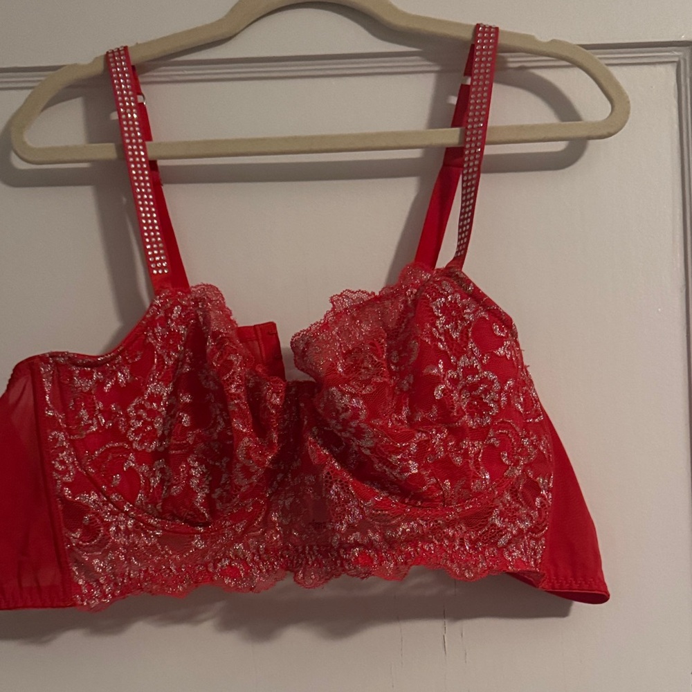 Simply Be Red and Silver Lace Bra
